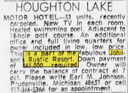 Johnsons Rustic Dance Palace (Johnsons Rustic Resort, Krauses Hotel) - Aug 1970 Earl Johnson Sells